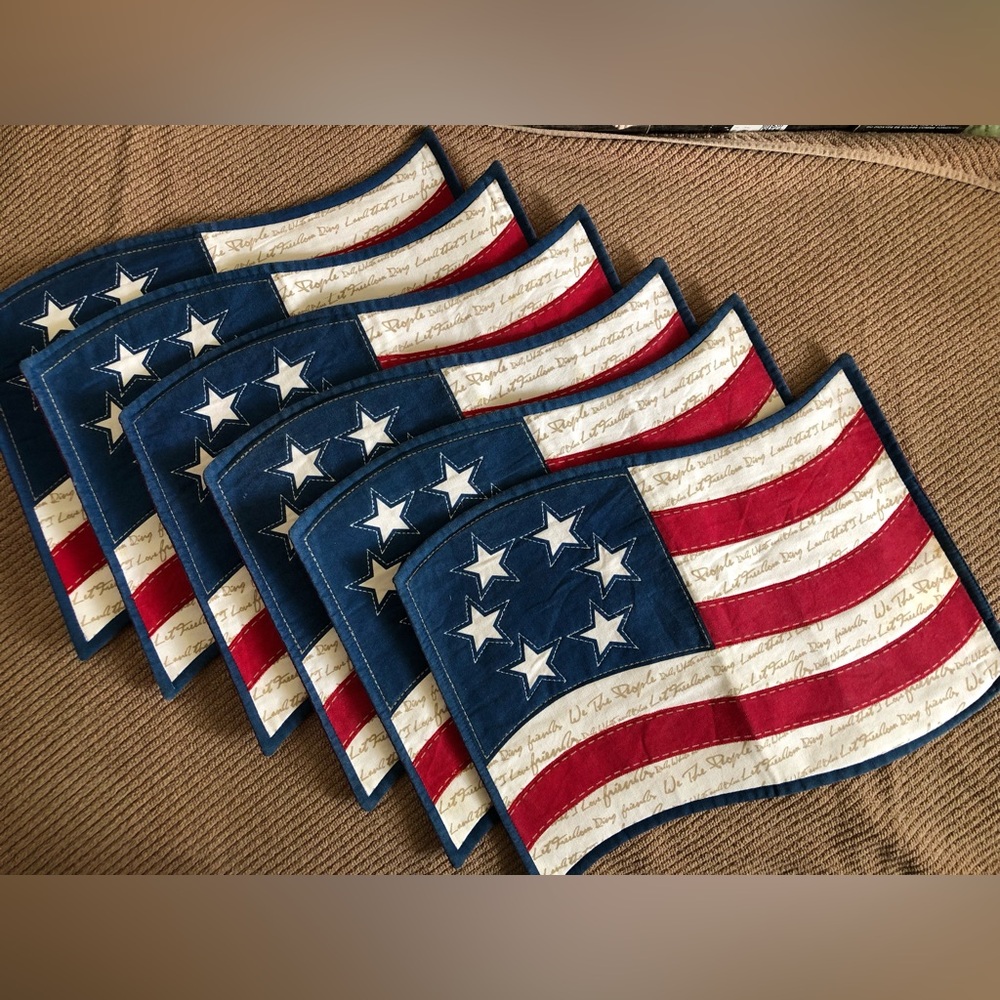 Celebrate Americana Quilted American Flag Placemats, Set of Six (6)